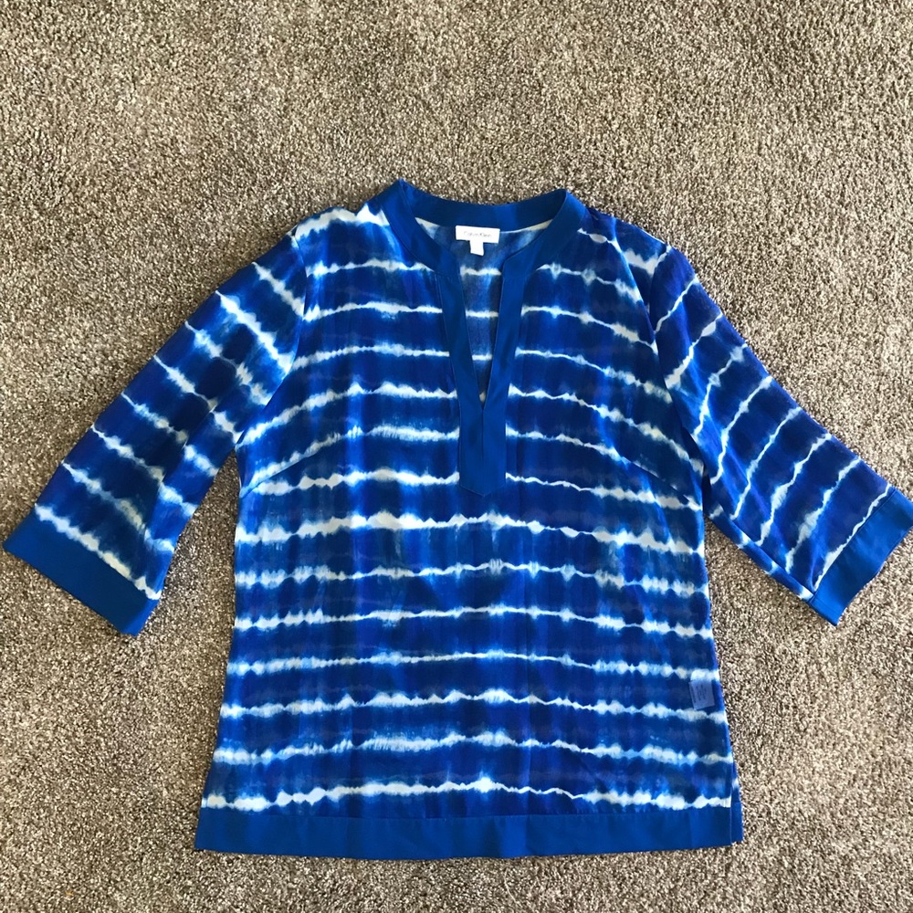 Calvin Klein Blue and White Striped Blouse